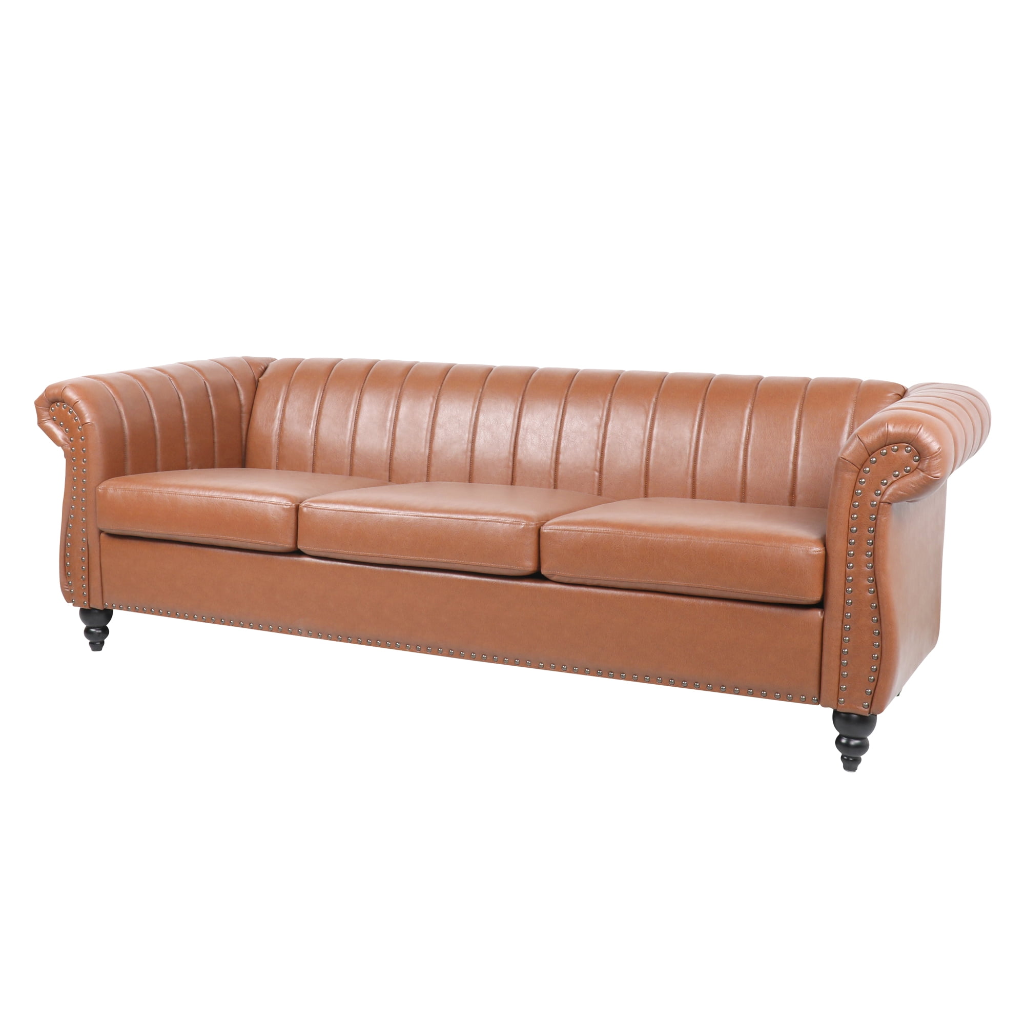 ソファ　vintage brown 84” PU Leather Sofa Couch 3-Seater Sofa Vintage Design