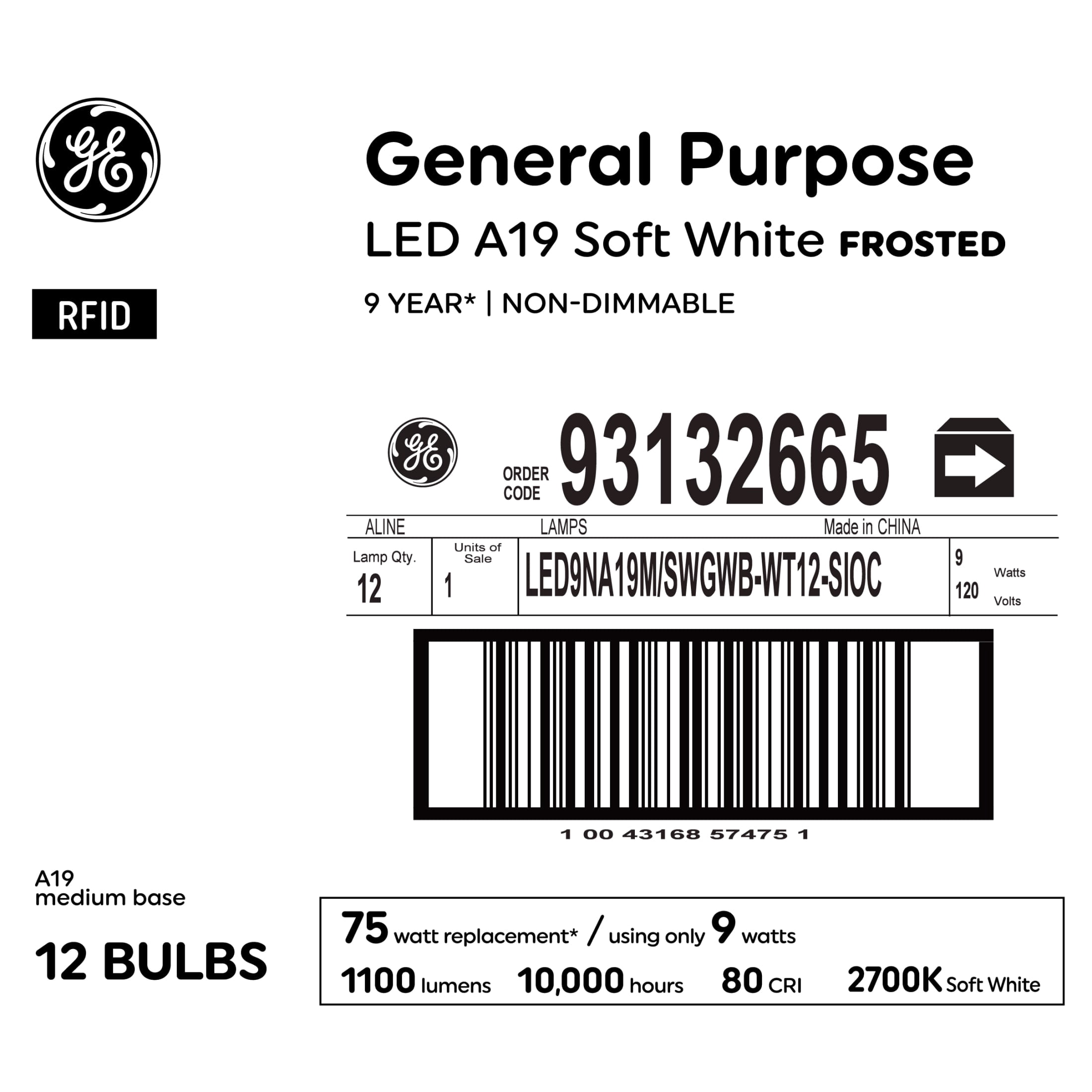 GE General Purpose LED 75 Watt Replacement, Soft White, A19 Frosted Bulbs (12 Pack)