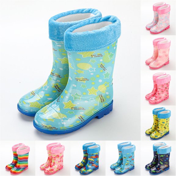 GobdXE Kids Lined Rain Boots Waterproof Nonâ Lightweight Vehicle Print Removable Warm Liner MidâCalf Rain Booties Outdoor Mud Boots for Boys Girls Sky Blue,2