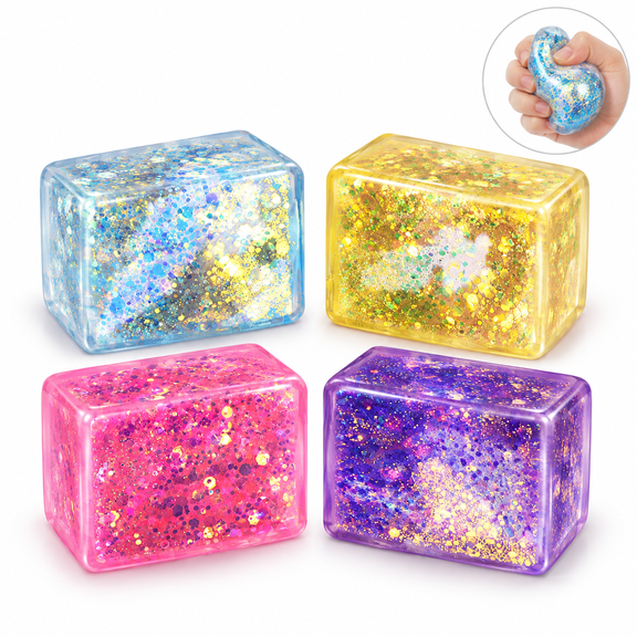 Stress Cube 4 Pack, Gilter Slow Rising Sensory Fidget Cubes for Teens and Adults, Soft Squeeze Set for Desk and Workspace