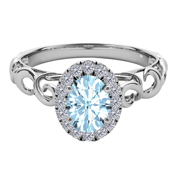 AoneJewelry 10K Rose, White & Yellow Gold Aquamarine Diamond Ring