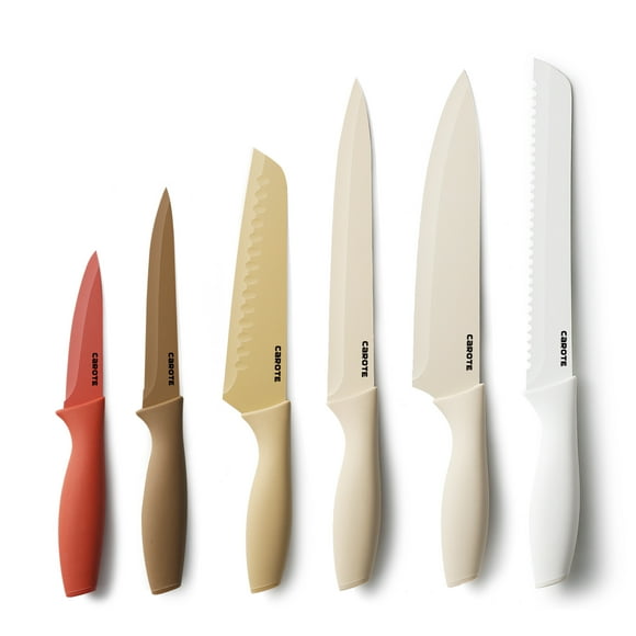 CAROTE 12PCS Kitchen Knife Set with Paring Knife, Stainless Steel with Creamic Coating, Dishwasher Safe