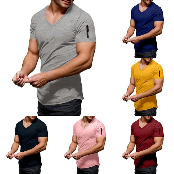 Men V Neck Short Sleeve Zipper Tennis T Shirts Casual Wear Spring Summer Versatile Everyday Outfits