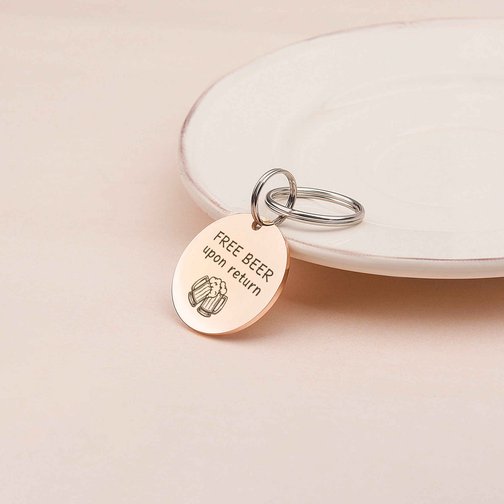 Anavia Stainless Steel Double Sided Round Free Beer Upon Return Engraved Dog & Cat ID Tag, Rose Gold, M