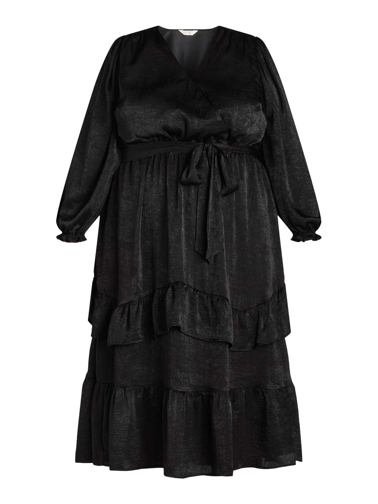 Terra & Sky Women's Plus Size Surplice Maxi Dress with Long Sleeves, 0X-5X