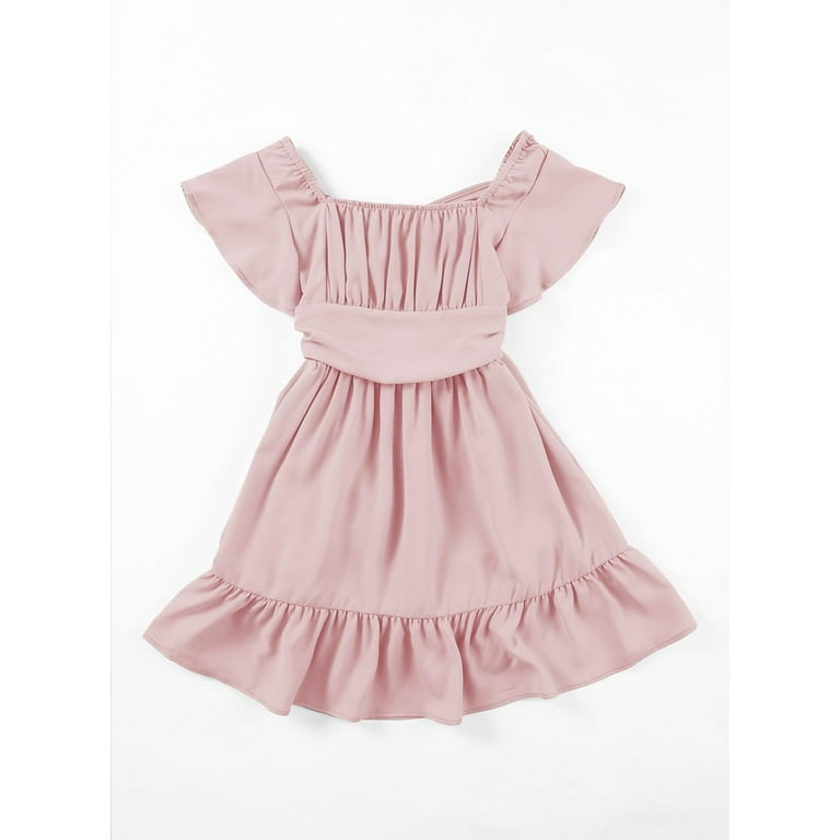 TQWQT Light pink Dresses for Girls Summer Off Shoulder Girls Dresses Size  12-13 Tie Back Dresses Cute Kids Square Neck School Dress Plain Tween Girls  Clothes - Walmart.com