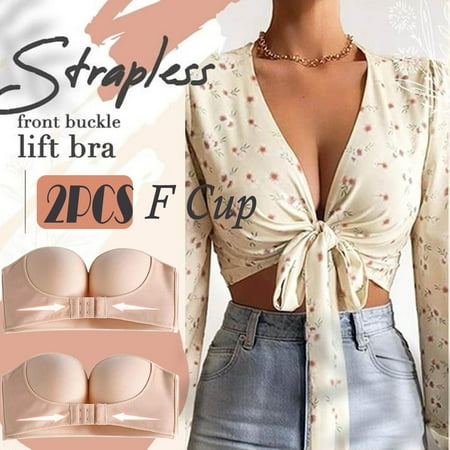 

Strapless Bras For Women 2PC s Solid Color Strapless Non Slip Adjustment Rimless Dress Bra F Cup