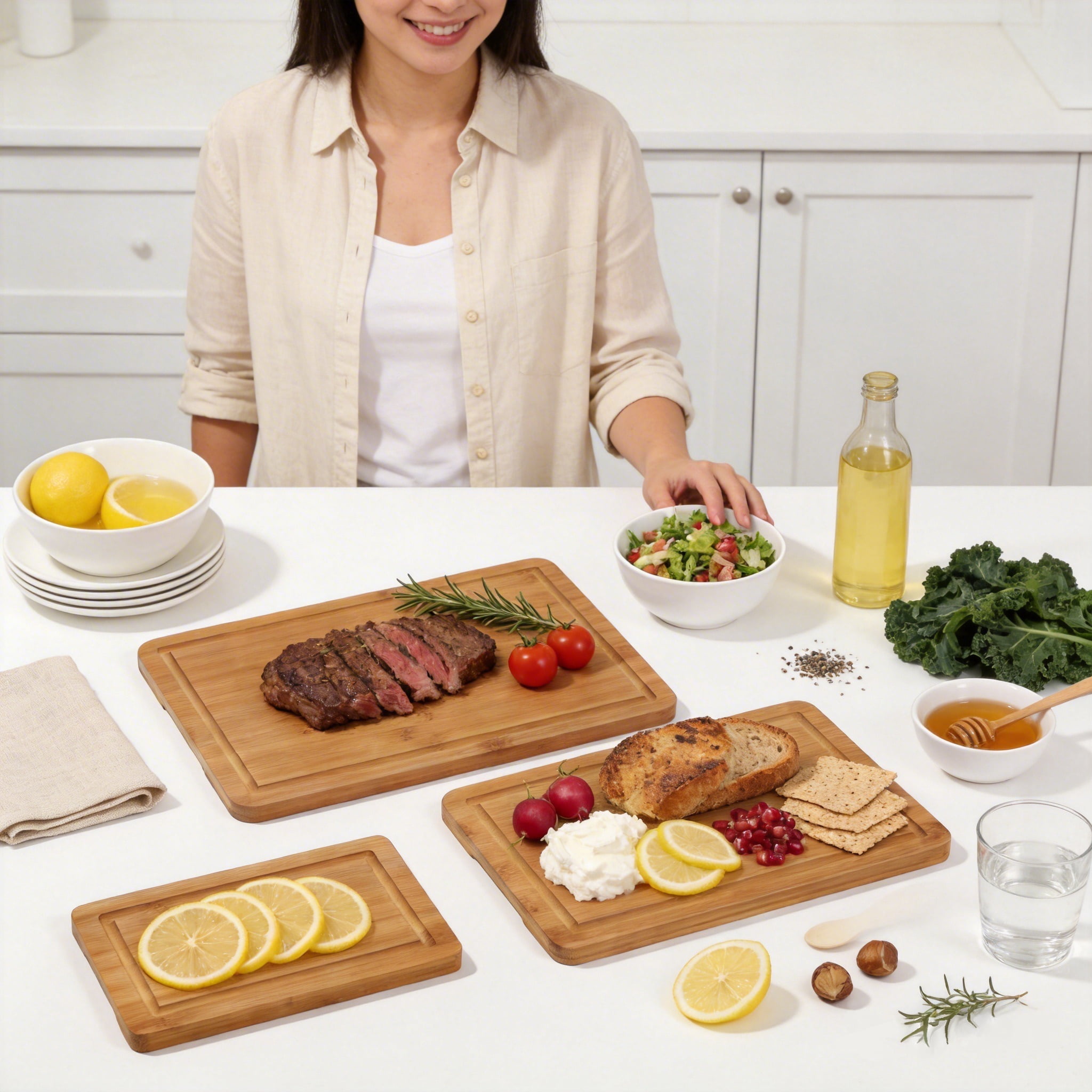 BEINGMATE Care 3-Piece Deep Carbonized Bamboo Cutting Board Set with Storage Stand | Deep Juice Grooves & Easy-Grip Handles | Knife-Friendly, Durable Chopping Boards for Meat, Vegetables & Fruit