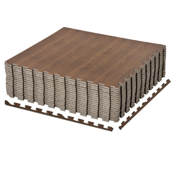Wood Grain Floor Mats, Interlocking Foam Floor Tiles, Pack of 18