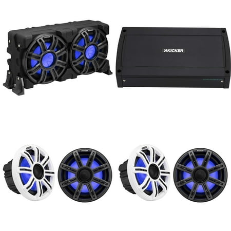 Kicker Marine (2) 51MSC8 Premium 8 KXMA900.5 5 Channel Amp & 51MWLE104 10 Loaded Enclosure LED Marine Audio Upgrade