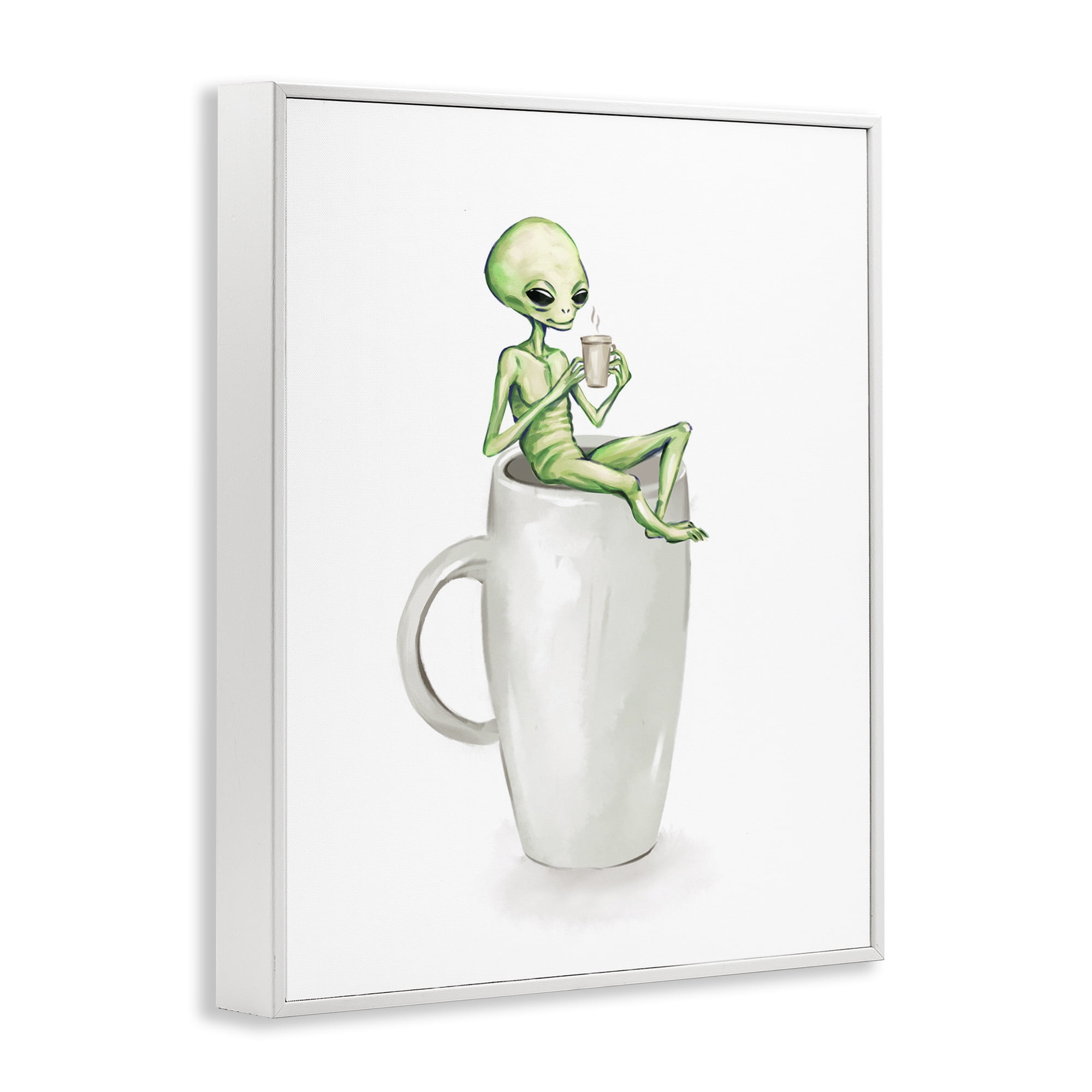 Stupell Industries Alien & Coffee Mug Food & Beverage Painting White Framed Art Print Wall Art, 11 x 14
