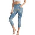 thumbnail image 2 of CBASIHI Womens Floral Denim Capri Leggings with Pockets- Elastic High Waisted Tummy Control Workout Casual Fitness Yoga Pants Chamomile Size S-3XL, 2 of 8