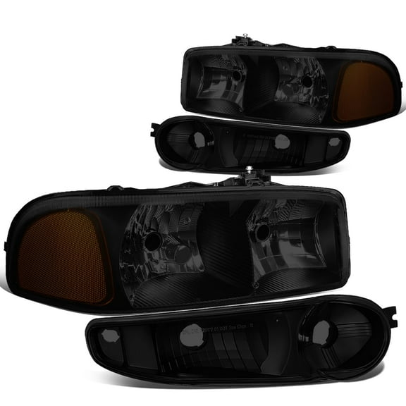 DNA Motoring For 01-06 GMC Sierra Yukon Denali Headlight Bumper Parking Lamps Pair Set Black/Smoked
