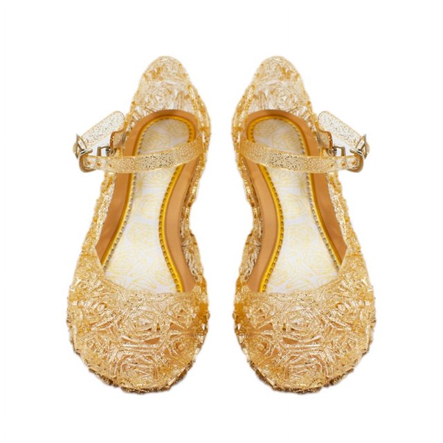 RWJDXD Girls Sandals On Sale Summer Snow Queen Elsa Hollow Princess Shiny High Heels Shoes Party Girl Beach Breathable Crystal Slippers