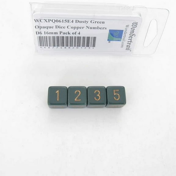 Dusty Green Opaque Dice with Copper Numbers D6 Aprox 16mm (5/8in) Pack of 4 Wondertrail