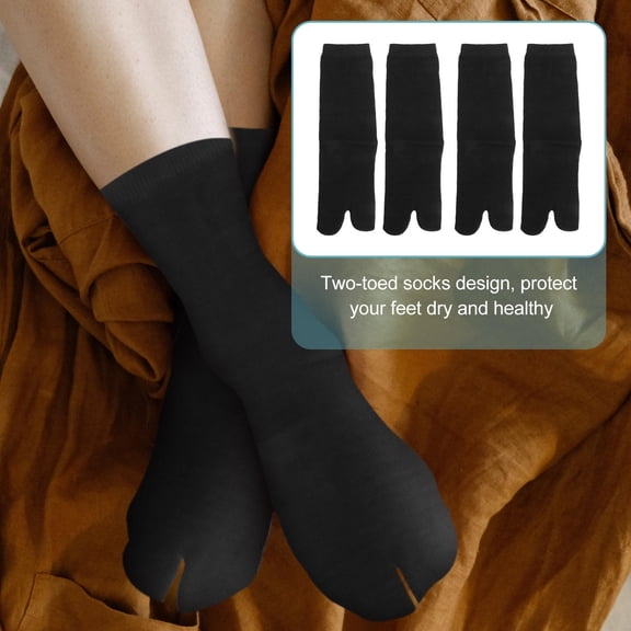 YUNLIGHTS 2Pairs Comfortable Cotton Two Toed Socks Breathable Black Socks for Adult Everyday Wear