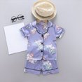 thumbnail image 2 of CAUYDY Toddler Baby Cotton Summer Pajamas Set Button Down Short Sleeve Tops Shorts Pjs 2pcs Boy Girl Solid Sleepwear Outfit(L101-Purple,2-3 Y), 2 of 7