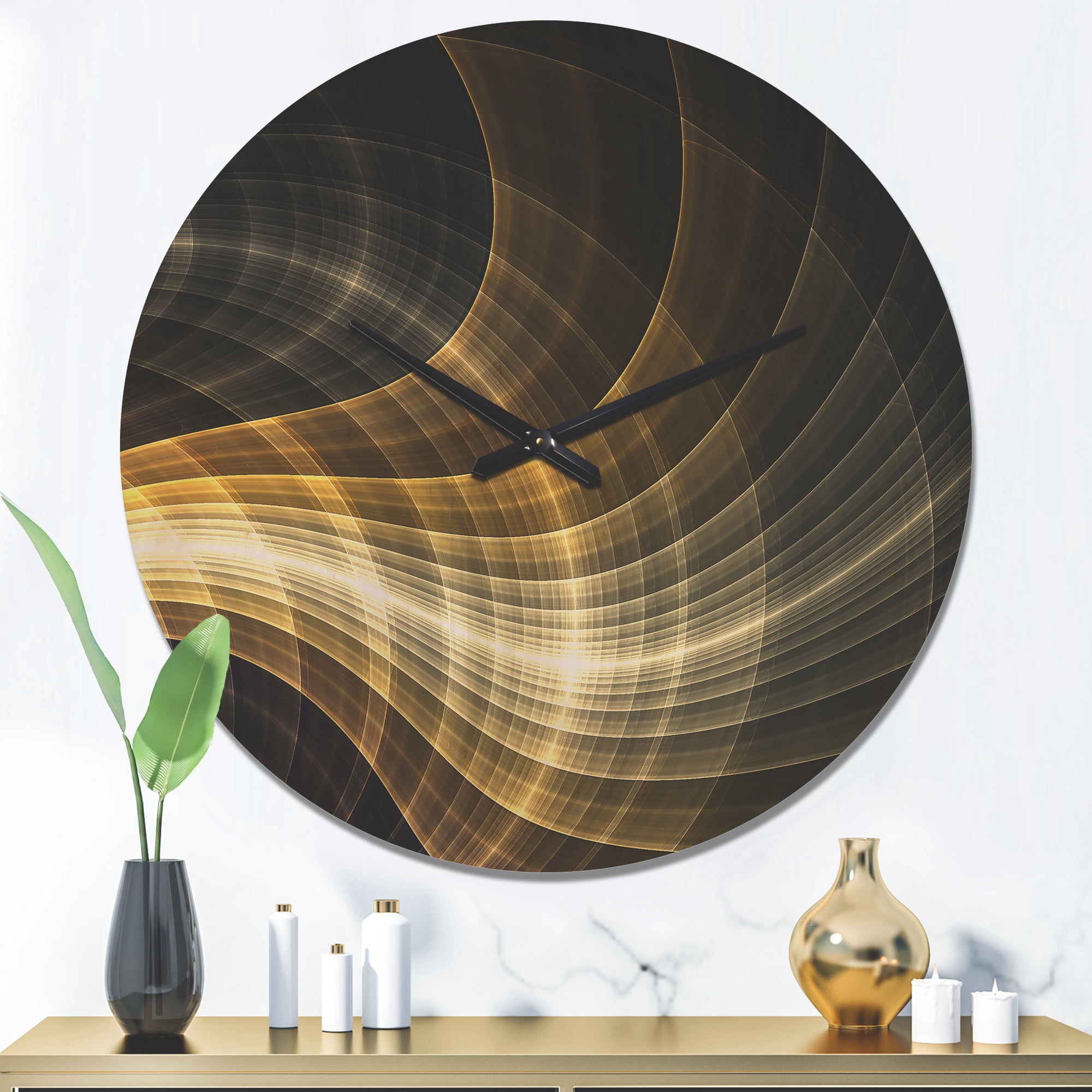 Designart 'Fractal Yellow Light Art ' Modern Wood Wall Clock