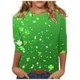 thumbnail image 1 of Diufon T-Shirts de la Saint-Patrick pour Femmes, Grande Taille, Imprimé Trèfle, Manches 3/4, Col Rond, 1 of 5
