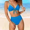 thumbnail image 2 of DHFJKG High Waist Swimsuits Women 2 Piece Bikini Set Twist Front Triangle Top Briefs Bottoms Color Block Summer Swimwear Versatile Beachwear, 2 of 4