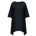 thumbnail image 4 of Liquidation d'Été 2025! Robe Grande Taille pour Femmes, Liquidation de Robe d'Été pour Femmes, Robe Décontractée à Manches 3/4 Col Rond Imitation Coton et Lin Couleur Unie avec Poches, 4 of 5