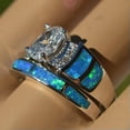 thumbnail image 2 of Blue Opal Oval Cz Band Women's White Gold Filled Engagement Rings Set Size 5-10, 2 of 5