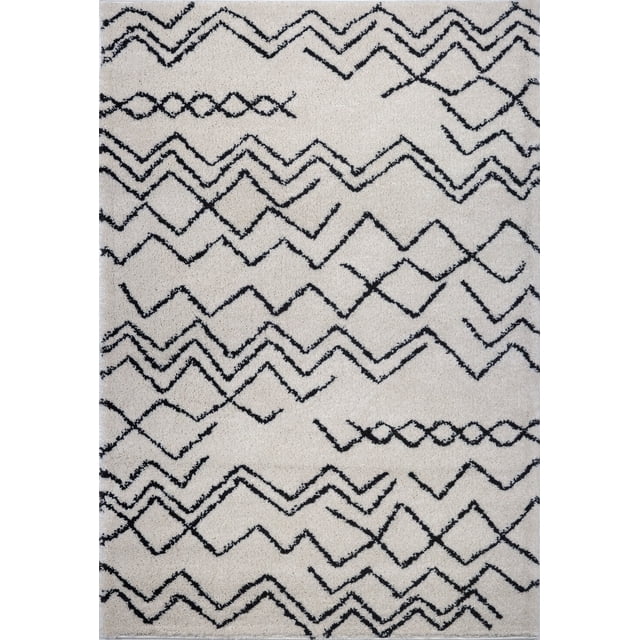 Ladole Rugs Sustainable Contemporary Trellis Machine Made Area Rugs Carpets in Ivory-Dark Grey