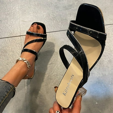 

Fashion Womens High Heels Breathable Slip On Rhinestone Shoes Casual Sandals