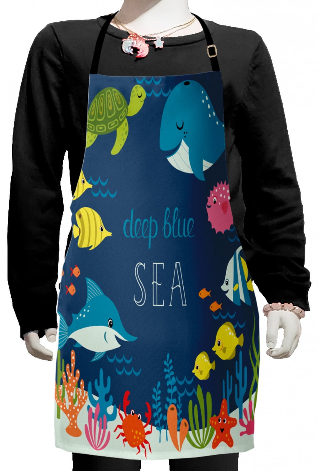 Cartoon Kids Apron, Underwater Graphic Algaes Coral Reefs Turtles ...