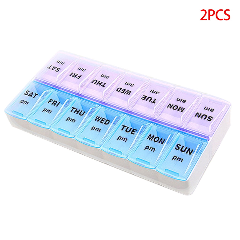 Langgg 2 Pieces 14 Grids 7 Days Weekly Pill Case Pill Organizer Pill Organizer Vitamins Splitters Container Jewelry Storage Box