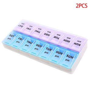 Langgg 2 Pieces 14 Grids 7 Days Weekly Pill Case Pill Organizer Pill Organizer Vitamins Splitters Container Jewelry Storage Box
