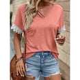 thumbnail image 3 of Blusa de verano para mujer con escote en V, manga corta y ribete de encaje, diseño entrecruzado, rosa XXL, 3 of 6
