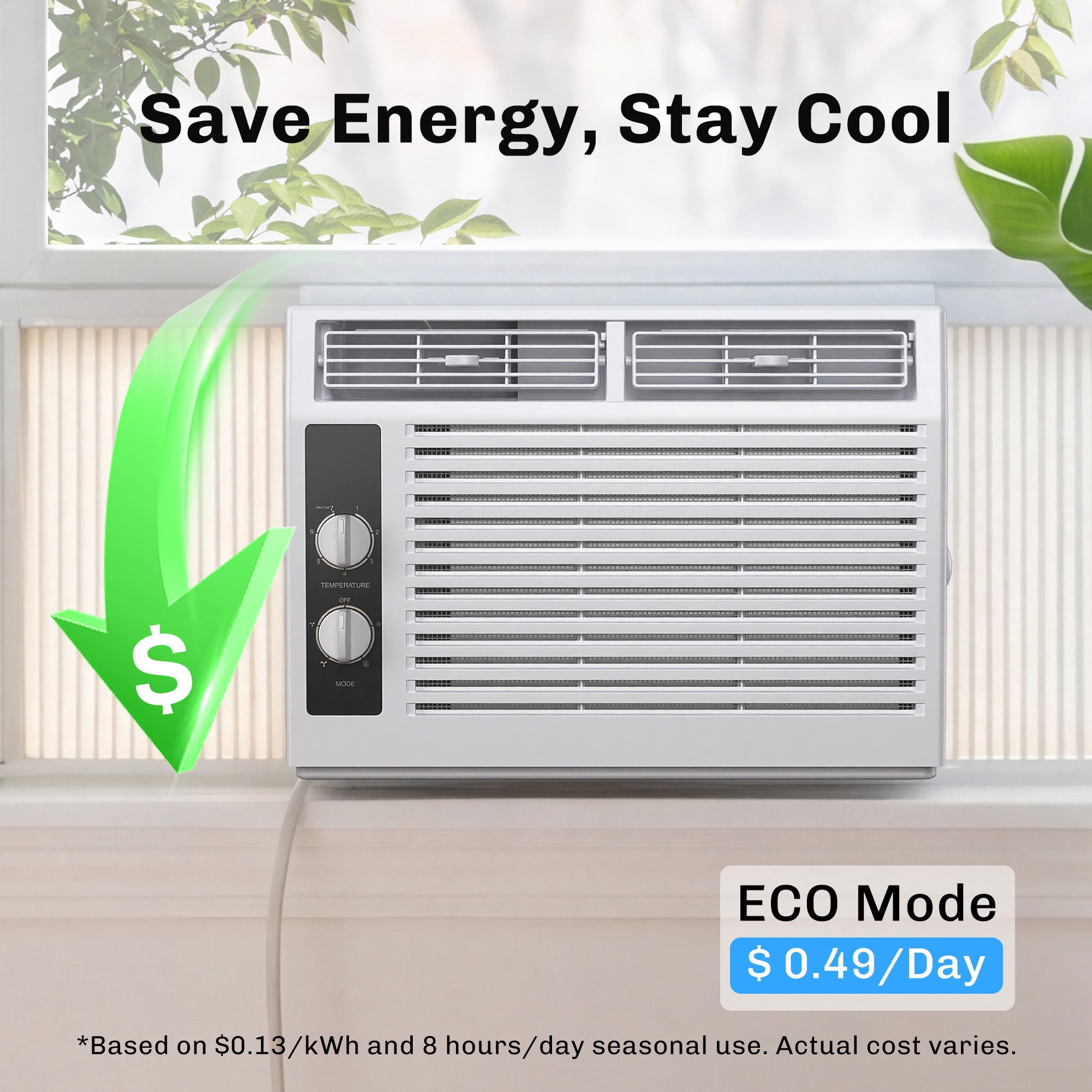 EUHOMY 5,000 BTU Window Air Conditioner, Fast Cooling for Small to Medium Rooms, Energy Efficient, Easy Installation, White