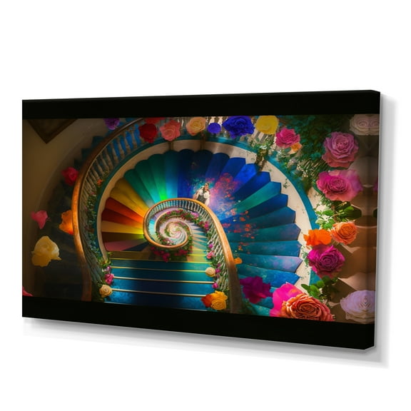 Designart Multicolor Floral Staircase Canvas Wall Art