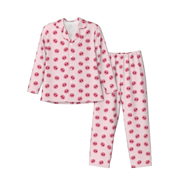 Balery Cute Pig Nose Pijama para Hombre de Dos Piezas con Manga Larga, Conjunto de Dormir y Descanso Suave con Bolsillos-X-Large