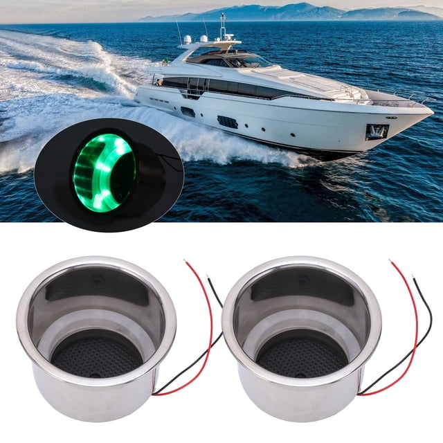 Porte-gobelet à LED Insert en Acier Inoxydable 8 LEDs Trou de Drainage Bateau Marin Voiture