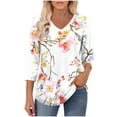 thumbnail image 5 of IchuanyiWomen's 2025 Fashion Tops 3/4 Length Sleeve Business Casual Print Blouses Summer Tees Shirts, 5 of 8