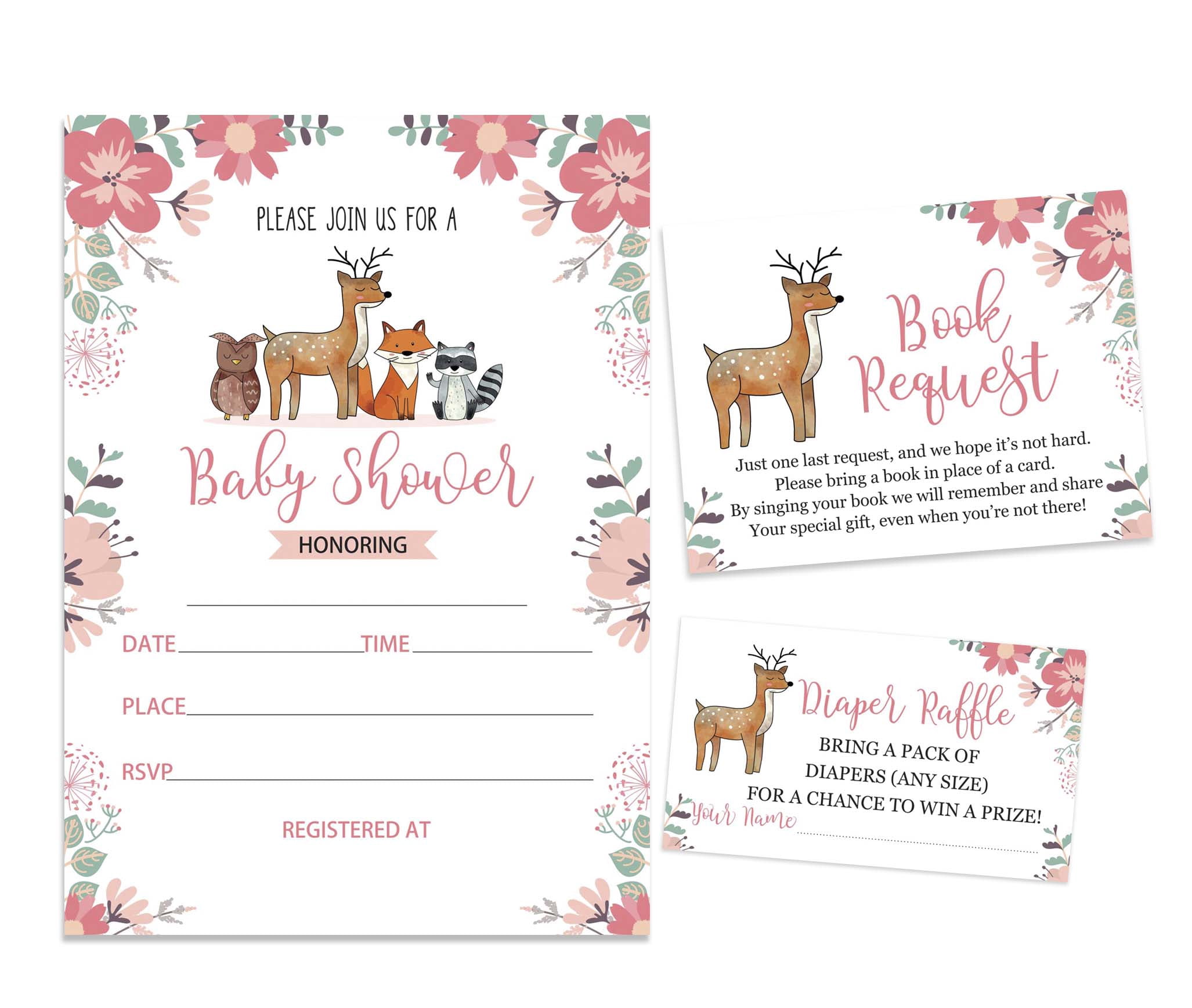 Inkdotpot Set Of 30AnimalsBaby Shower Invitations-Diaper Raffle Tickets And Baby Shower Book Request Cards-Gender Neutral Invites-Its A Boy-Its A Girl