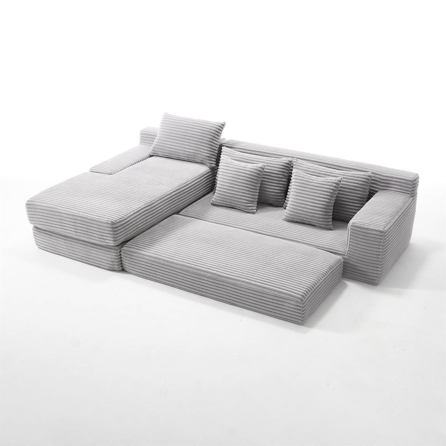 Demi Bonn 104" Convertible L-Shaped Sectional Sofa Bed with Memory Foam & Steel Frame, No Assembly Needed, Corduroy Fabric Modular Couch for Living Room, Gray