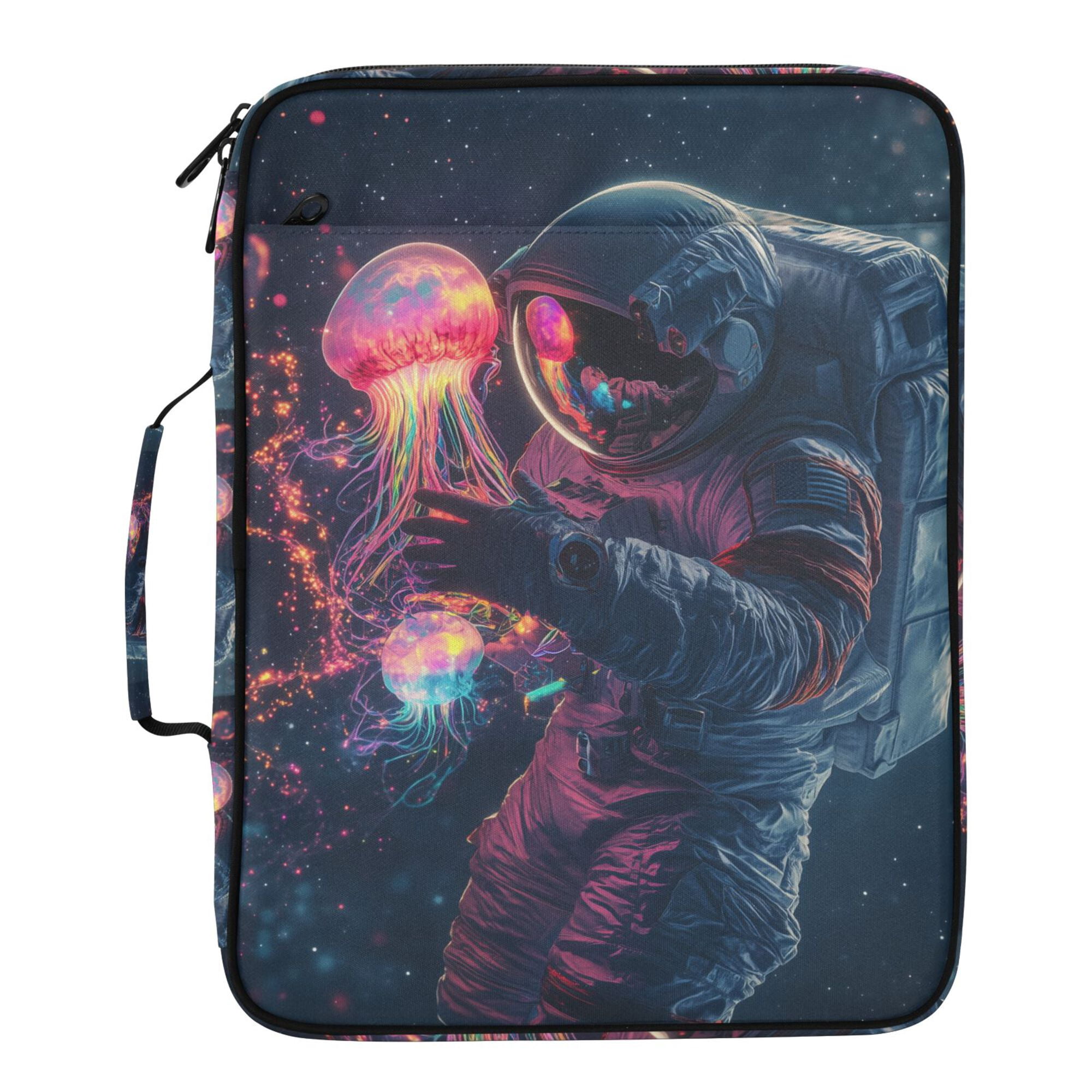 FORMRS Accordion File Folder A4 Size 7-Pocket Expanding Document Organizer Bag with 3 Ring Binder, Glowing Jellyfish