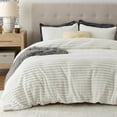 thumbnail image 2 of Fluffy Duvet Cover Set - Ultra Soft Plush Shaggy Comforter Cover Twin Size, Warm Flannel Fleece Bed Sets for Winter, 2 Pieces (Striped Pattern, Coconut White), 2 of 18
