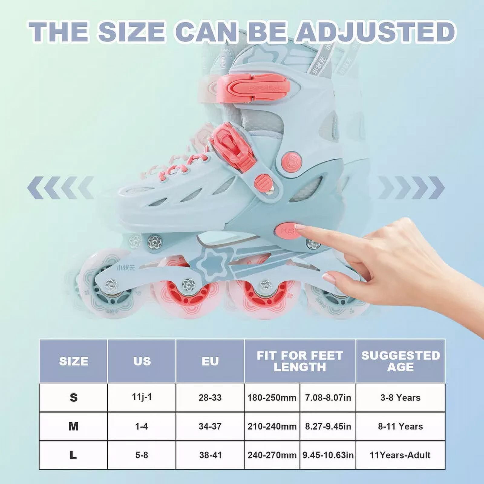 CJC Adjustable Inline Skates with Luminous Wheels for Boys and Girls Ages 4-12 Roller Skates for Kids Teens Beginners Indoor and Outdoor