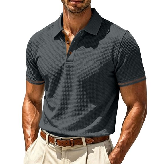 MDUKONU Mens Casual Polo Shirt Summer Short Sleeve Color Block Tops Collared Textured Stretchy Quick Dry Golf T-Shirts Size: XL