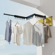 Mintazer Retractable Wall Mounted Clothes Hanger, 360 Foldable Laundry Clothes Drying Rack Collapsible Clothing Racks with Hooks for Hanging Clothes, Towels, Socks, 52/Black