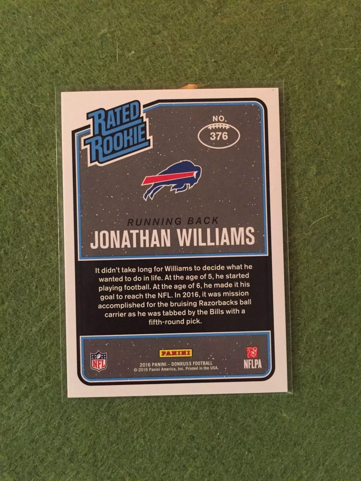 JONATHAN WILLIAMS ROOKIE PRESS PROOF RC BLACK CARD /10 SSP NFL Football RC Bills