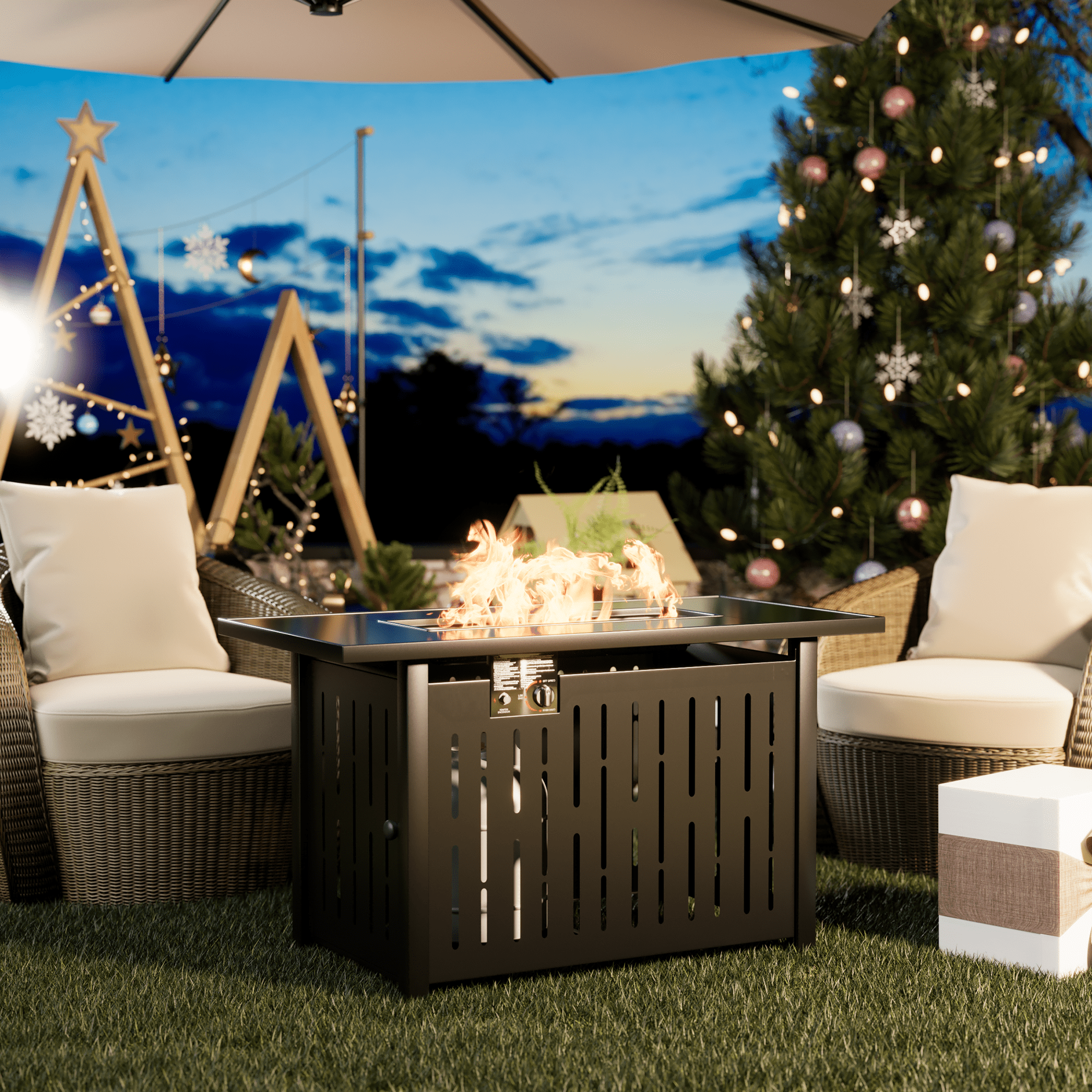 Homall Patio Fire Pit Table 43 Inch Propane Gas Fire Table 50000 BTU Outdoor Wicker Fire Tables with Glass Beads