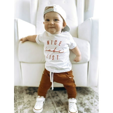 

Toddler Baby Boys 2Pcs Outfits Letter Print Round Neck Short Sleeve T-Shirts Solid Color Long Pants Set 0-3T