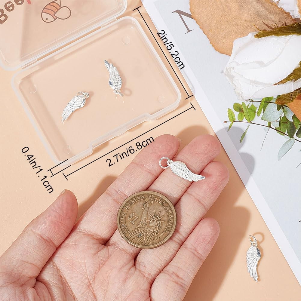 1 Box 5Pcs 925 Sterling Silver Pendants Wing charms with Jump Rings Silver Metal charms Pendants DIY for Necklace Bracelet Earrings Jewelry Making and Crafting on Anniversary Mother's Day diy