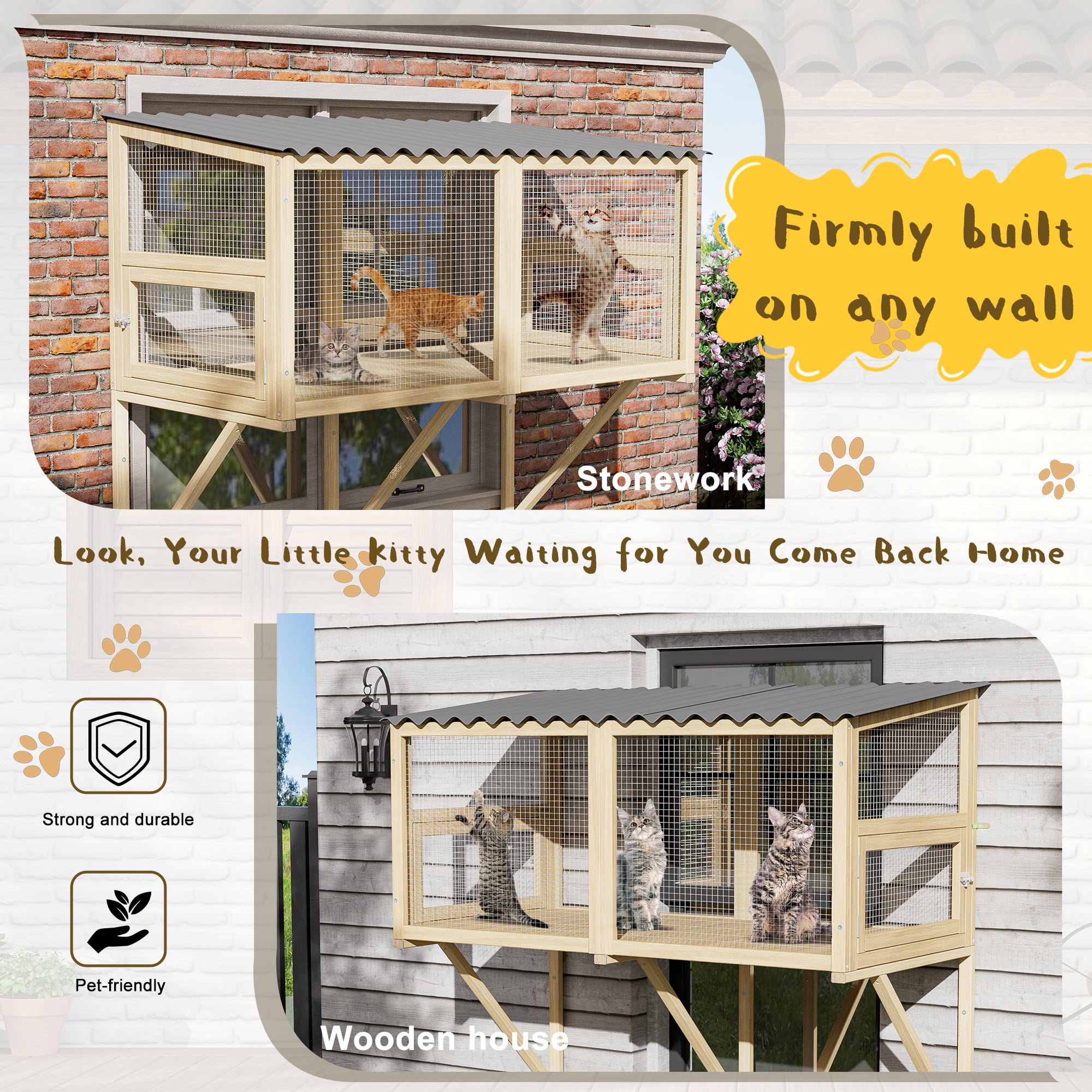 Magic Union Cat Catio, Cat Window Perch for Large Indoor Cats - Expandable Wooden Cat Window Box Enclosure for Multi Cats, Waterproof Cat Window Hammock for Safely Enjoying the Outdoor Sights