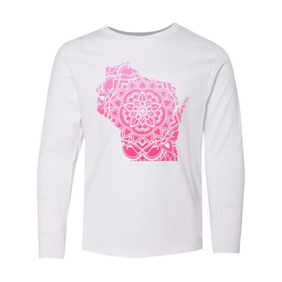 Inktastic Wisconsin Silhouette Mandala Long Sleeve Youth T-Shirt